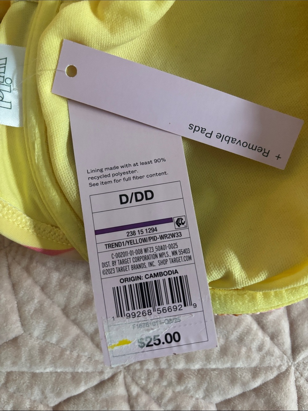 wild fable Yellow Pink Floral Underwire Bikini Top D/DD - Picture 3 of 3